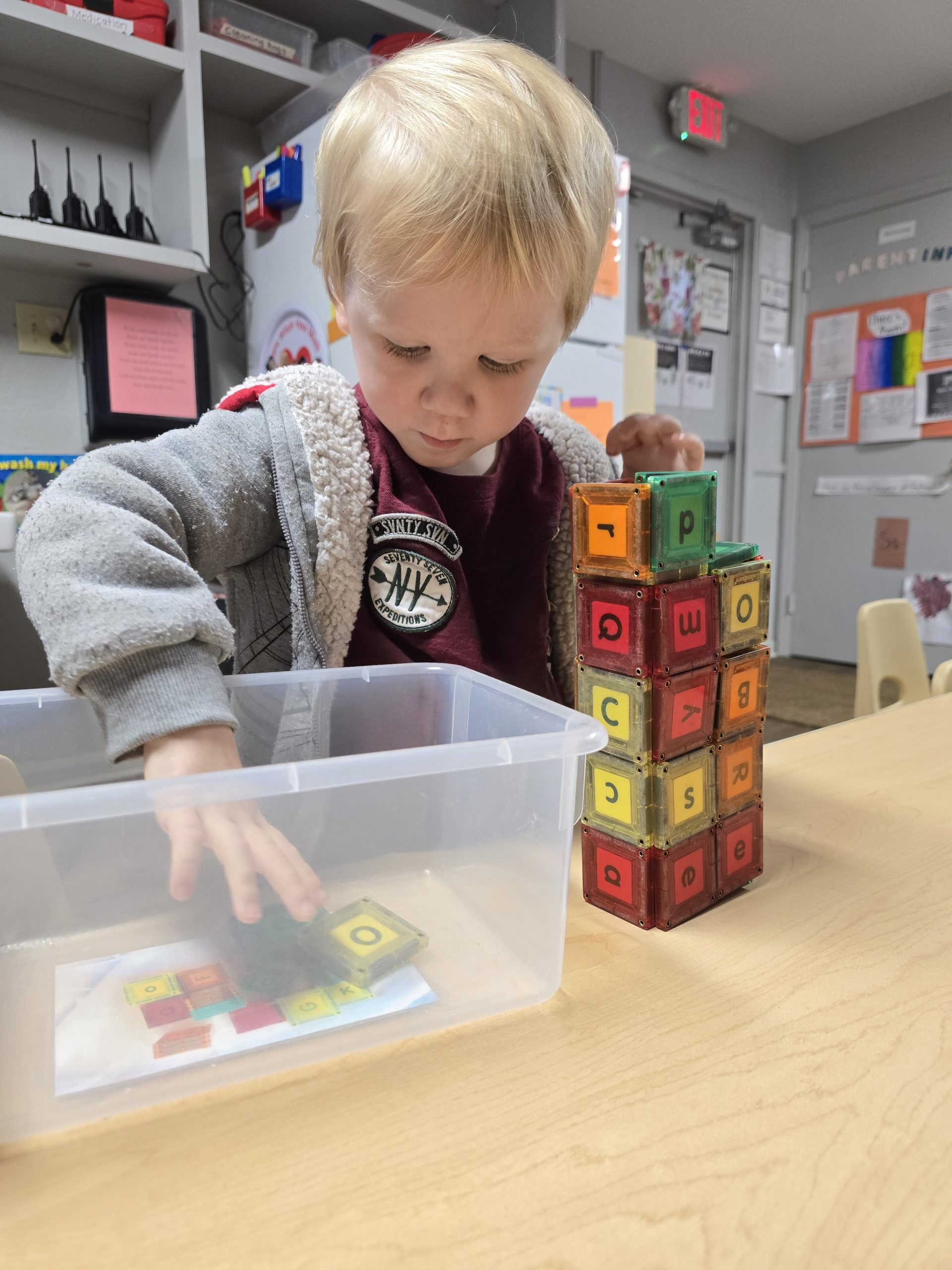 child playing with block set