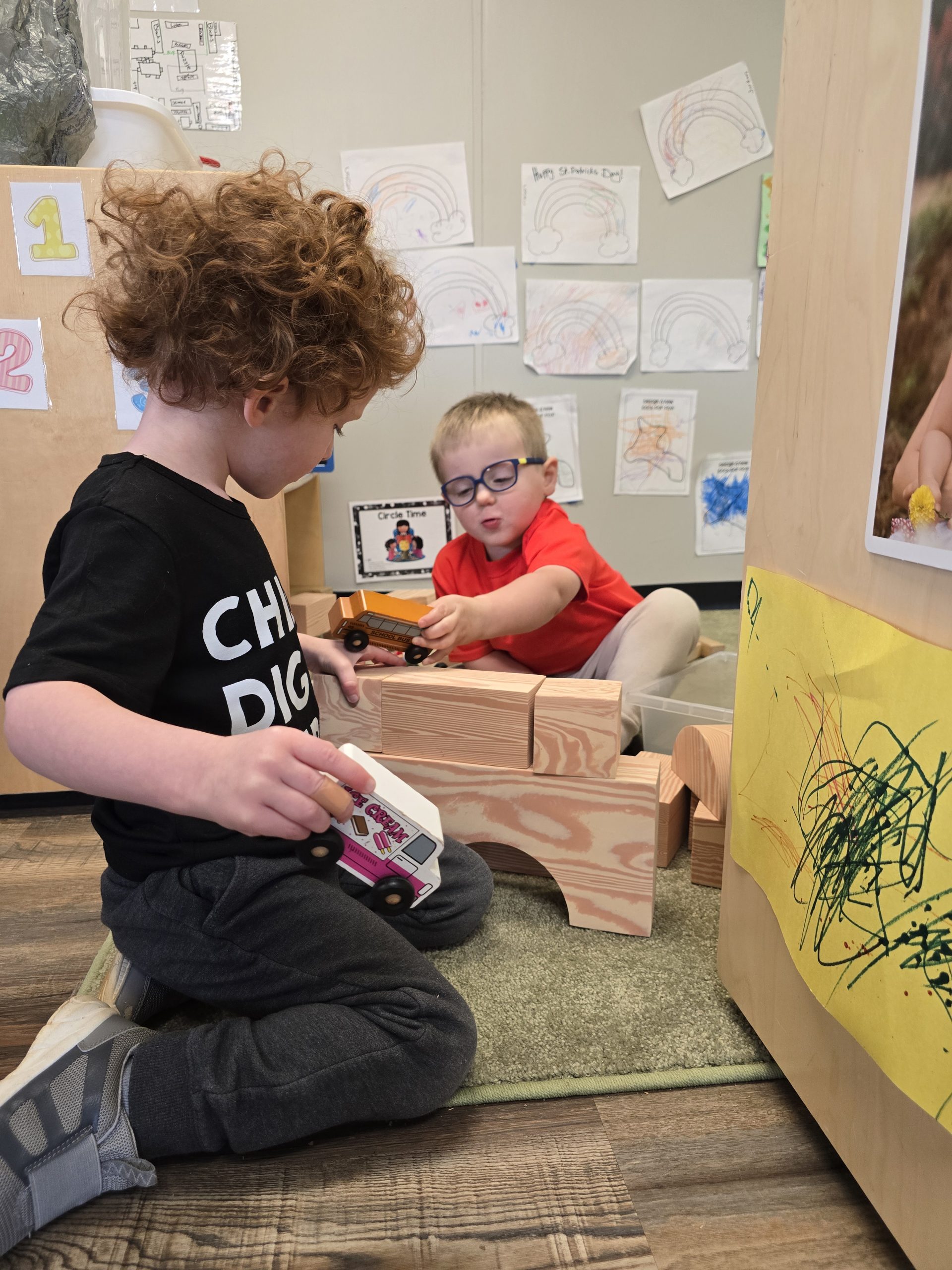 children with wooden blocks
